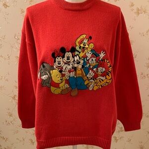 Disney Red Crewneck Sweater with Characters L/XL